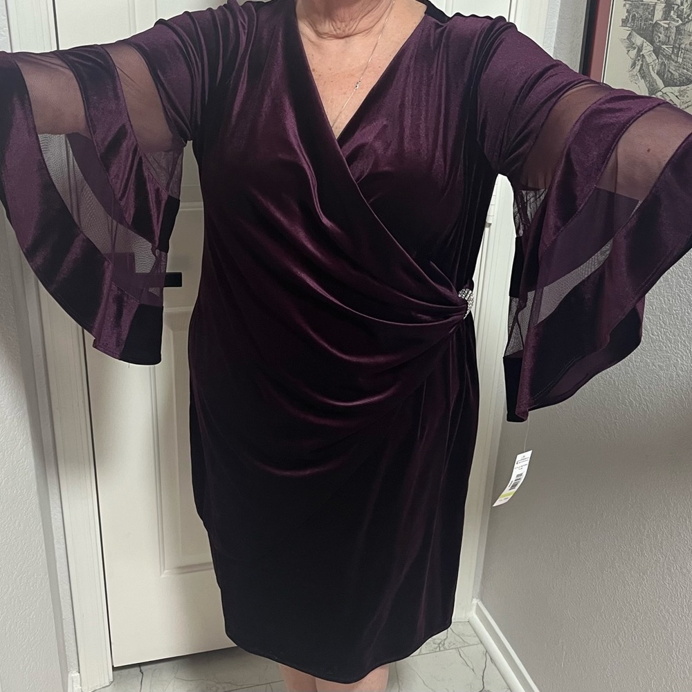 R&M Richards Womens Plus Gathered Surplice Wrap Dress size 18